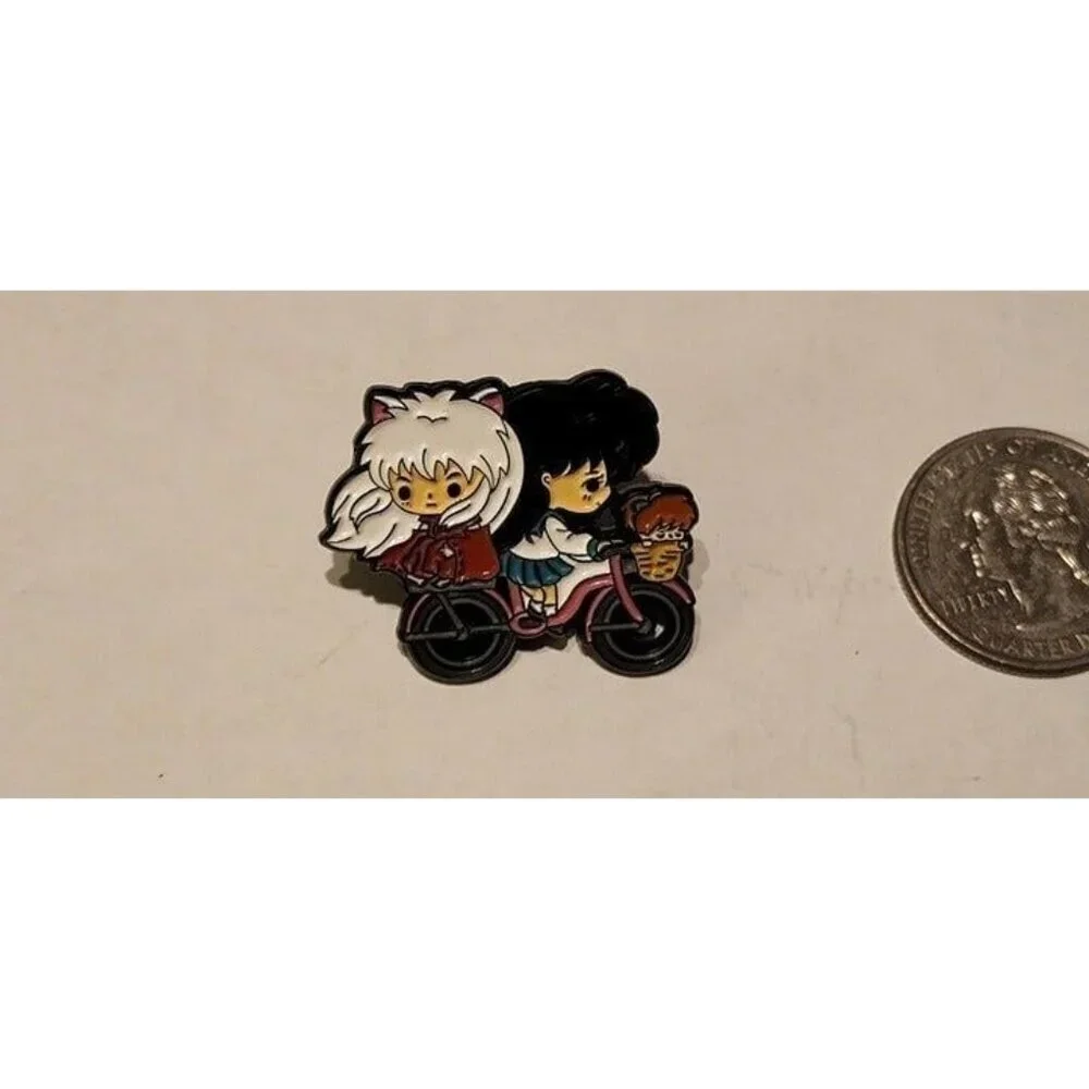 Anime Cute InuYasha and Kagome Bicycle Enamel Brooch pin - Picture 3 of 5